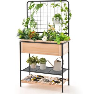 Costway Raised Garden Bed Elevated Wood Planter Box with 2-tier Storage Shelves Costway Raised Garden Bed Elevated Wood Planter Box with 2-tier Storage Shelves
