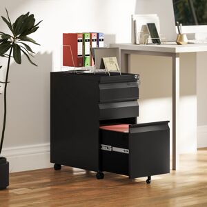 Vinsetto Steel File Cabinet with Lock and Wheels for Home Office, Black Vinsetto Steel File Cabinet with Lock and Wheels for Home Office, Black