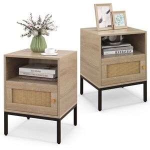 Costway Nightstand Set of 2 Home Boho Style Accent Table With Door Cabinet Costway Nightstand Set of 2 Home Boho Style Accent Table With Door Cabinet