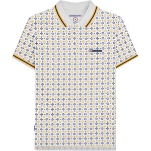 (L, White/Navy/Gold) Lambretta Mens SS25 Geometric Polo Shirt (L, White/Navy/Gold) Lambretta Mens SS25 Geometric Polo Shirt