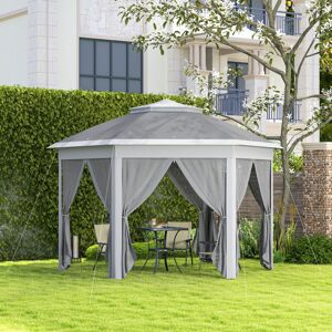 Outsunny 3x4m Hexagon Gazebo w/ Mesh Curtains Outdoor Garden, Dark Grey Outsunny 3x4m Hexagon Gazebo w/ Mesh Curtains Outdoor Garden, Dark Grey