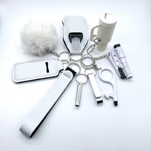 Unbranded (White) 10pcs safety keychain set with car cutter, mini cup keychain, door opene Unbranded (White) 10pcs safety keychain set with car cutter, mini cup keychain, door opene