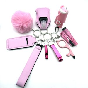Unbranded (Pink) 10pcs safety keychain set with car cutter, mini cup keychain, door opener Unbranded (Pink) 10pcs safety keychain set with car cutter, mini cup keychain, door opener