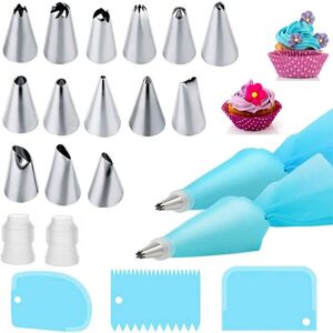 yao96266 21PCS Piping Bags And Nozzles Set With 2 Reusable Piping Bags Icing Bag,14 Stain yao96266 21PCS Piping Bags And Nozzles Set With 2 Reusable Piping Bags Icing Bag,14 Stain