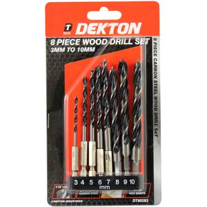 Dekton 8pc 1/4'' Hex Shank Wood Drill Chisel Set 3mm-10mm Carbon Steel 3-4-5-6-8 Dekton 8pc 1/4'' Hex Shank Wood Drill Chisel Set 3mm-10mm Carbon Steel 3-4-5-6-8