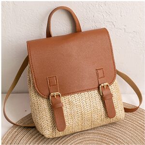 Unbranded Vintage Straw Backpack Women's Shoulder Bag Versatile Straw Woven PU Leather Bac Unbranded Vintage Straw Backpack Women's Shoulder Bag Versatile Straw Woven PU Leather Bac