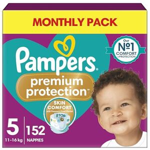Pampers Premium Protection Size 5, 152 Nappies, 11kg-16kg, Monthly Pack, Double Pampers Premium Protection Size 5, 152 Nappies, 11kg-16kg, Monthly Pack, Double