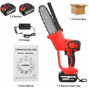 GreenZech (Red & 2 Batteries) 8 Inch Cordless Electric Chain Saw Brushless Motor Power Too GreenZech (Red & 2 Batteries) 8 Inch Cordless Electric Chain Saw Brushless Motor Power Too