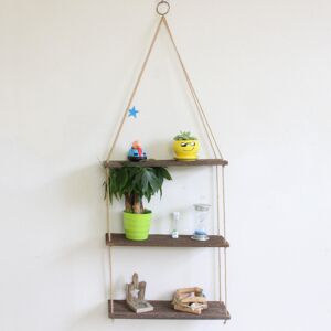 GreenZech (3 Layer-S) Brown Wooden Wall Storage Rack Rope Hanging Plant Flower Pot Shelf H GreenZech (3 Layer-S) Brown Wooden Wall Storage Rack Rope Hanging Plant Flower Pot Shelf H