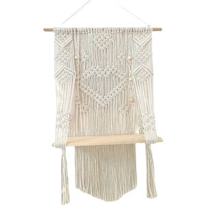 GreenZech (01) 2 Layers Wooden Wall Hanging Tassel Floating Shelf Bohemian Handmade Macram GreenZech (01) 2 Layers Wooden Wall Hanging Tassel Floating Shelf Bohemian Handmade Macram