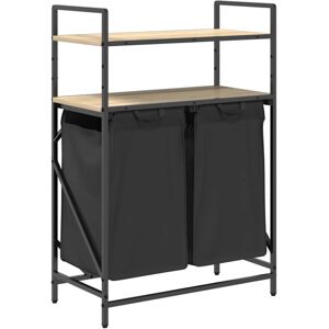 (sonoma oak) vidaXL Laundry Basket 2 Compartments with Shelves Black Oak laundry (sonoma oak) vidaXL Laundry Basket 2 Compartments with Shelves Black Oak laundry