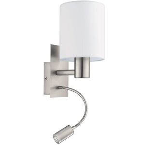 Eglo Pasteri LED Wall Light, Nickel Matt Steel and White Fabric Wall Lamp, E27 S Eglo Pasteri LED Wall Light, Nickel Matt Steel and White Fabric Wall Lamp, E27 S