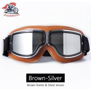 Maxpower (Brown-Silver) Universal Motorcycle Vintage Goggles Leather Motorbike Scooter Bi Maxpower (Brown-Silver) Universal Motorcycle Vintage Goggles Leather Motorbike Scooter Bi
