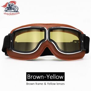 Maxpower (Brown-Yellow) Universal Motorcycle Vintage Goggles Leather Motorbike Scooter Bi Maxpower (Brown-Yellow) Universal Motorcycle Vintage Goggles Leather Motorbike Scooter Bi