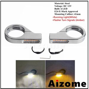 Maxpower (B Chrome Clear Lens) Universal 41mm Fork Tubes Bullet LED Turn Signals Lights F Maxpower (B Chrome Clear Lens) Universal 41mm Fork Tubes Bullet LED Turn Signals Lights F