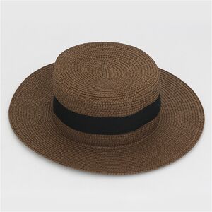 Unbranded (Dark Brown) Color 20 Square Buckle Round Straw Hat Summer Travel Breathable Sun Unbranded (Dark Brown) Color 20 Square Buckle Round Straw Hat Summer Travel Breathable Sun