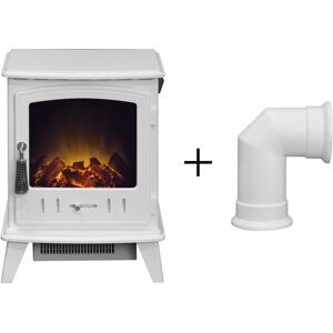 Adam Aviemore Electric Stove in White Enamel with Angled Stove Pipe Adam Aviemore Electric Stove in White Enamel with Angled Stove Pipe