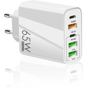 GreenZech (White) 65W 5-Port USB PD Charger, EU Plug, 3 USB-A & 2 USB-C, Fast Charging, Co GreenZech (White) 65W 5-Port USB PD Charger, EU Plug, 3 USB-A & 2 USB-C, Fast Charging, Co