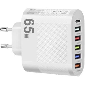 GreenZech (EU Plug) 65W 6-Port USB Charger LYK-881, EU/US Plug, 5 USB-A + Type-C, Compact GreenZech (EU Plug) 65W 6-Port USB Charger LYK-881, EU/US Plug, 5 USB-A + Type-C, Compact