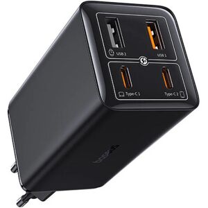 GreenZech (Black) 100W 4-Port EU Charger, Compact Design, 2 USB-C & 2 USB-A Ports, Fast Ch GreenZech (Black) 100W 4-Port EU Charger, Compact Design, 2 USB-C & 2 USB-A Ports, Fast Ch
