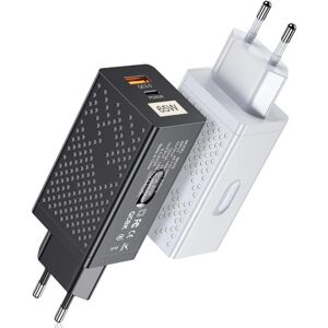 GreenZech (White) 65W GaN Dual Port Charger, Black/White, Type-C & USB-A, EU Plug, Compact GreenZech (White) 65W GaN Dual Port Charger, Black/White, Type-C & USB-A, EU Plug, Compact