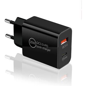 GreenZech (Black) PD20W 2-Port USB PD Charger, Black, EU Plug, 20W Fast Charging, Compact GreenZech (Black) PD20W 2-Port USB PD Charger, Black, EU Plug, 20W Fast Charging, Compact
