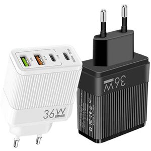 GreenZech (Black) 36W 4-Port USB Charger EU Plug, Black/White, PD/QC3.0, Compact Design, F GreenZech (Black) 36W 4-Port USB Charger EU Plug, Black/White, PD/QC3.0, Compact Design, F