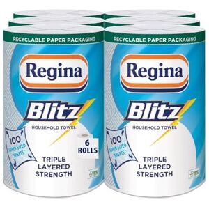 Regina Blitz Household Towels ? 6 Rolls Per Pack, 3-ply Kitchen Roll, 100 Sheets Regina Blitz Household Towels ? 6 Rolls Per Pack, 3-ply Kitchen Roll, 100 Sheets