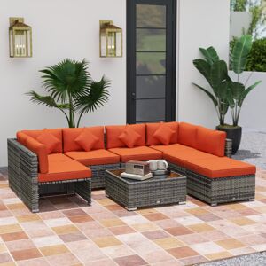 Outsunny 8 Pieces Patio Rattan Sofa Set Outdoor Garden Furniture Set Orange Outsunny 8 Pieces Patio Rattan Sofa Set Outdoor Garden Furniture Set Orange