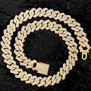 Unbranded (Gold-45cm(18inch)) 14mm Cuban Link Chain for Men Iced Out Miami Cuban Link Chai Unbranded (Gold-45cm(18inch)) 14mm Cuban Link Chain for Men Iced Out Miami Cuban Link Chai