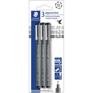 STAEDTLER Pigment Liner Pack Black 3 Pens Assorted Line Widths 0.05mm/0.2mm/0 STAEDTLER Pigment Liner Pack Black 3 Pens Assorted Line Widths 0.05mm/0.2mm/0
