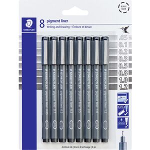 STAEDTLER Pigment Liner Pack Black 8 Pens Assorted Line Widths 0.05mm 0.1mm STAEDTLER Pigment Liner Pack Black 8 Pens Assorted Line Widths 0.05mm 0.1mm