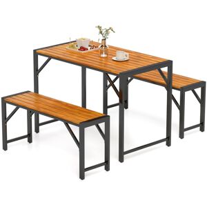 Costway 3-Pieces Patio Dining Set 110cm Acacia Wood Table & 2 Benches Indoor Outdoor Costway 3-Pieces Patio Dining Set 110cm Acacia Wood Table & 2 Benches Indoor Outdoor