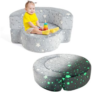 Costway Glow-in-the-Dark Kids Sofa 2-in-1 Toddler Game Mat w/ Washable Cover-Grey Costway Glow-in-the-Dark Kids Sofa 2-in-1 Toddler Game Mat w/ Washable Cover-Grey