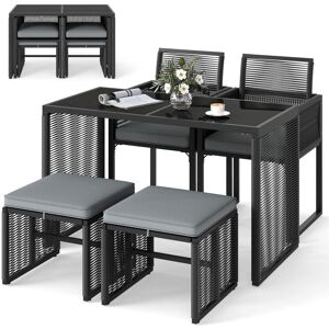 Costway 5 Pieces Patio Dining Set Outdoor Rattan Chairs with Table & Ottomans Costway 5 Pieces Patio Dining Set Outdoor Rattan Chairs with Table & Ottomans