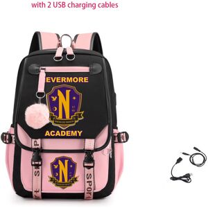 Unbranded (BlackPink) The Wednesday Addams Family Kids Travel Backpack Usb Schoolbag Cable Unbranded (BlackPink) The Wednesday Addams Family Kids Travel Backpack Usb Schoolbag Cable