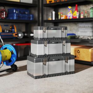 HOMCOM 3 Pieces Tool Case Set, 23" 19" 16" Stainless Steel Tool Boxes HOMCOM 3 Pieces Tool Case Set, 23" 19" 16" Stainless Steel Tool Boxes
