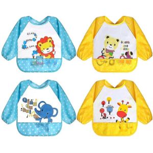 Unbranded (Tie Closure-6-36 months, 4pcs-blue Yellow) 5 Pack Long Sleeve Baby Bibs, Waterp Unbranded (Tie Closure-6-36 months, 4pcs-blue Yellow) 5 Pack Long Sleeve Baby Bibs, Waterp