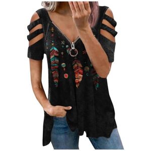 Unbranded (XXL, Black) Women Summer Tops V-neck Zipper Cool T-shirt Strapless Short Sleeve Unbranded (XXL, Black) Women Summer Tops V-neck Zipper Cool T-shirt Strapless Short Sleeve