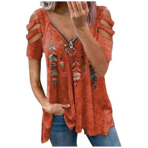 Unbranded (XXL, Orange) Women Summer Tops V-neck Zipper Cool T-shirt Strapless Short Sleev Unbranded (XXL, Orange) Women Summer Tops V-neck Zipper Cool T-shirt Strapless Short Sleev