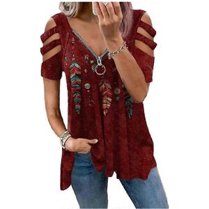 Unbranded (S, Red) Women Summer Tops V-neck Zipper Cool T-shirt Strapless Short Sleeve Loo Unbranded (S, Red) Women Summer Tops V-neck Zipper Cool T-shirt Strapless Short Sleeve Loo