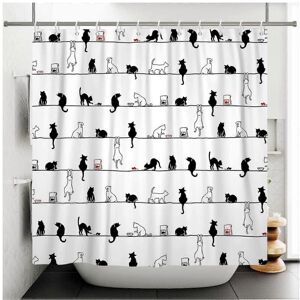Unbranded 150x180cm Cartoon Cat Shower Curtains Funny Black and White Cat on Rope Waterpro Unbranded 150x180cm Cartoon Cat Shower Curtains Funny Black and White Cat on Rope Waterpro