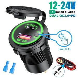 Unbranded (With Wire, green) USB Type C Dual Port Car Motorcycle Boat Charger Socket QC 3. Unbranded (With Wire, green) USB Type C Dual Port Car Motorcycle Boat Charger Socket QC 3.