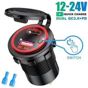 Unbranded (Without Wire, red) USB Type C Dual Port Car Motorcycle Boat Charger Socket QC 3 Unbranded (Without Wire, red) USB Type C Dual Port Car Motorcycle Boat Charger Socket QC 3