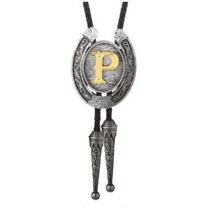 Unbranded (Style P) Faux Leather Rope Bolo Tie Necktie Adjustable Necklace with Metal Init Unbranded (Style P) Faux Leather Rope Bolo Tie Necktie Adjustable Necklace with Metal Init