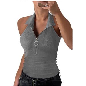 Unbranded (2XL, Gray) Women Summer Casual Slim-Fit Lapel V-Neck Sleeveless Tank Top Solid Unbranded (2XL, Gray) Women Summer Casual Slim-Fit Lapel V-Neck Sleeveless Tank Top Solid
