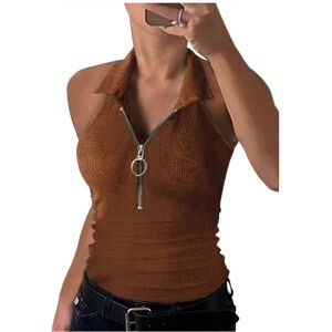 Unbranded (M, brown) Women Summer Casual Slim-Fit Lapel V-Neck Sleeveless Tank Top Solid C Unbranded (M, brown) Women Summer Casual Slim-Fit Lapel V-Neck Sleeveless Tank Top Solid C