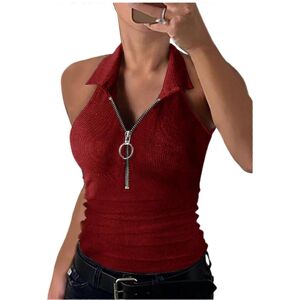 Unbranded (XL, Claret) Women Summer Casual Slim-Fit Lapel V-Neck Sleeveless Tank Top Solid Unbranded (XL, Claret) Women Summer Casual Slim-Fit Lapel V-Neck Sleeveless Tank Top Solid