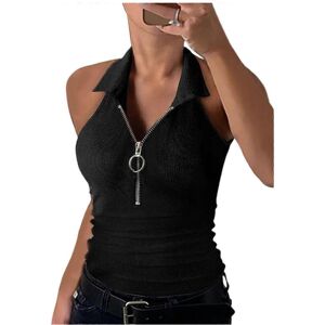 Unbranded (2XL, Black) Women Summer Casual Slim-Fit Lapel V-Neck Sleeveless Tank Top Solid Unbranded (2XL, Black) Women Summer Casual Slim-Fit Lapel V-Neck Sleeveless Tank Top Solid