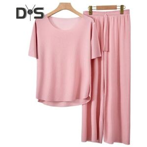 Unbranded (XXXL, pink) 2Pcs/Set Summer Pajamas Set O-Neck Short Sleeve Tee Shirt Elastic W Unbranded (XXXL, pink) 2Pcs/Set Summer Pajamas Set O-Neck Short Sleeve Tee Shirt Elastic W